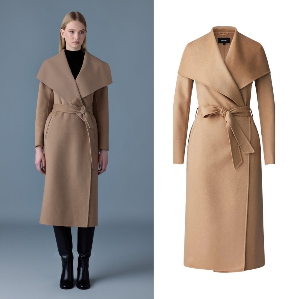 NWT Mackage Mai Lightweight Wrap Wool Coat in Light‎ Camel $1,090 - Size Small